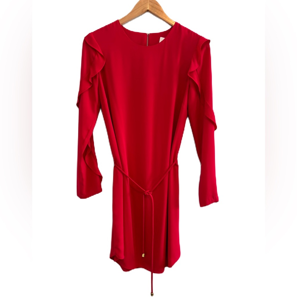Amanda Uprichard Red Chiffon Ruffled Sleeve Dress Size Small